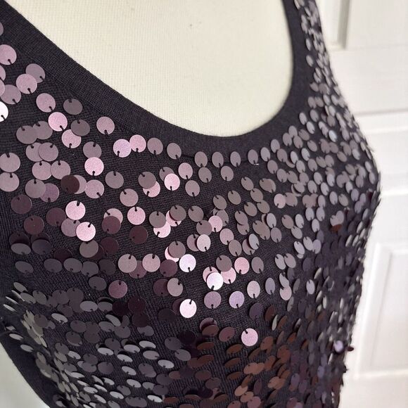Eileen Fisher Merino Wool Purple Sequin Tank Top Shell Scoop Neck Size Small - Picture 2 of 6